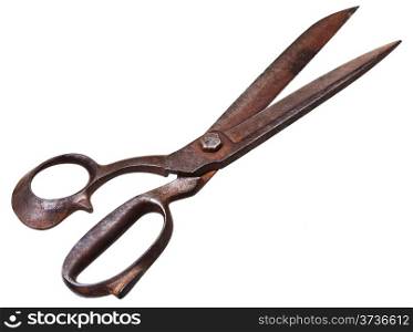 rusty tailor shears isolated on white background