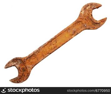 rusty wrench isolated on white