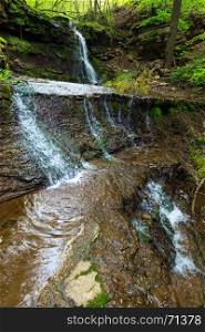 Rusyliv cascading waterfalls spring view (on Rusyliv river in Buchach Region, Ternopil Oblast, Ukraine).