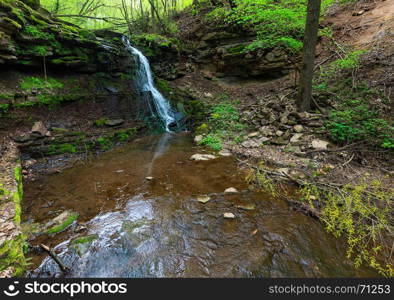 Rusyliv cascading waterfalls spring view (on the Rusyliv river in the Buchach Region, Ternopil Oblast, Ukraine