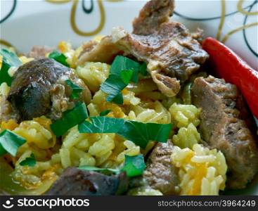 Ruzz bil Khaloot - Libyan rice with liver and almonds.African cuisine
