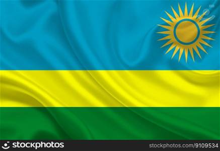 Rwanda country flag on wavy silk fabric background panorama - illustration. Rwanda country flag on wavy silk fabric background panorama