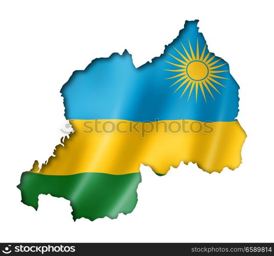 Rwanda flag map, three dimensional render, isolated on white