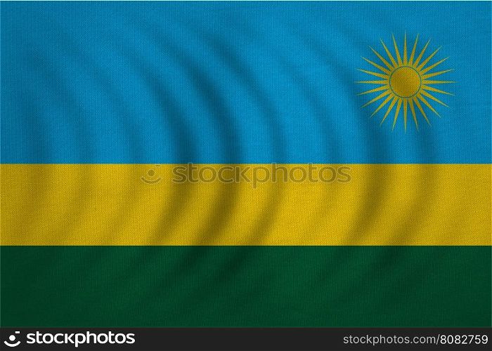 Rwandan national official flag. African patriotic symbol, banner, element, background. Correct colors. Flag of Rwanda wavy with real detailed fabric texture, accurate size, illustration