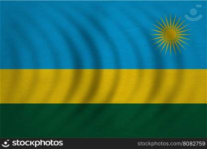 Rwandan national official flag. African patriotic symbol, banner, element, background. Correct colors. Flag of Rwanda wavy with real detailed fabric texture, accurate size, illustration