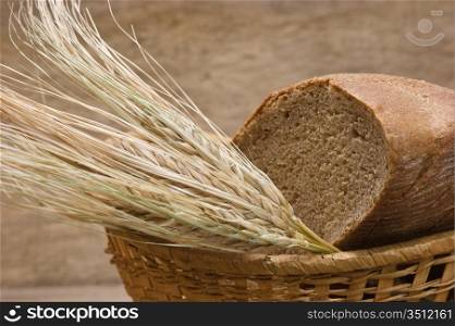 rye bread and ears of corn in the basket