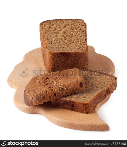 Rye bread on a board isolated on white background