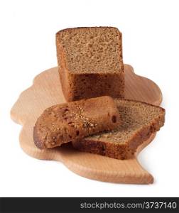 Rye bread on a board isolated on white background