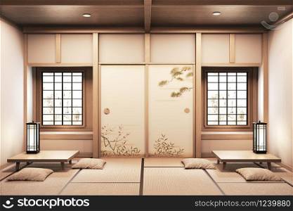 Ryokan japanese style on room wooden Very beautiful design. 3D rendering