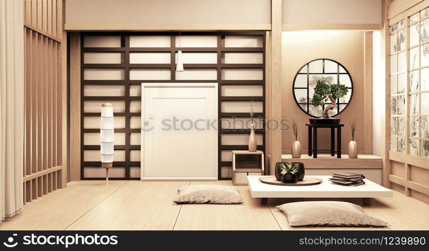 Ryokan japanese style on room wooden Very beautiful design. 3D rendering