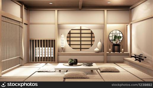 Ryokan japanese style on room wooden Very beautiful design. 3D rendering