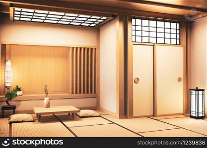Ryokan living room japanese style on wall wooden decoraion.3D rendering
