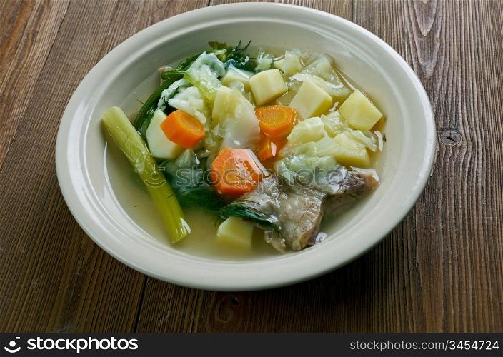 S?chsische fleckensuppe - German soup with pork tripe