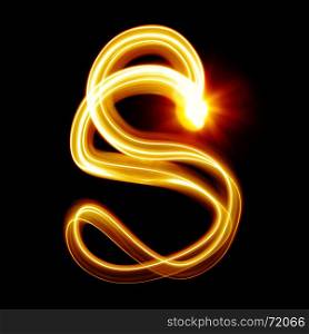 S - Created by light alphabet over black background