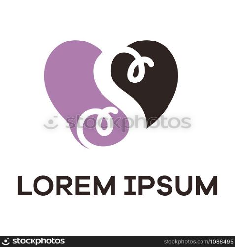 S letter logo design. Letter s in heart shape vector illustration.