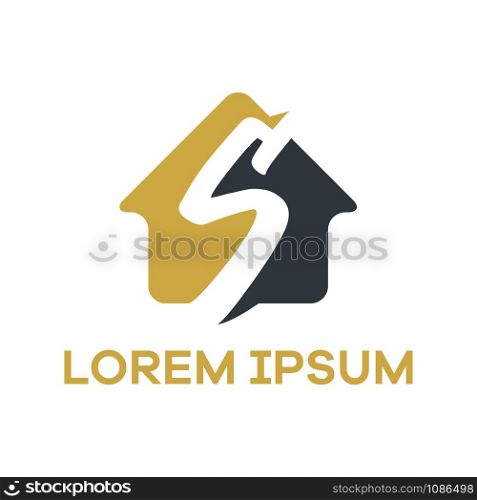 S letter logo design. Letter s in house shape vector illustration. Real estate vector logo.