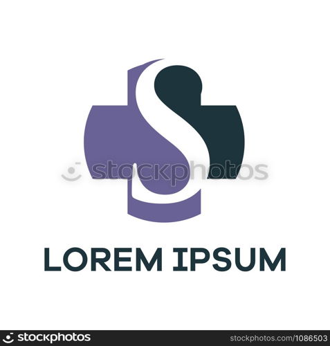 S letter logo design. Letter s in plus medical shape vector illustration.