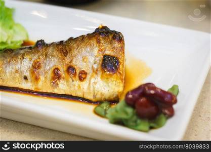Saba fish grill with japanese sauce with shallow depth of field