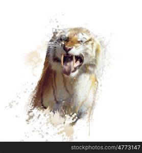 sabertooth tiger portrait watercolor