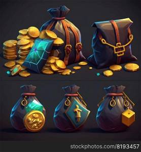 sack game treasure bag ai generated. icon chest, golden coin, cash old sack game treasure bag illustration. sack game treasure bag ai generated