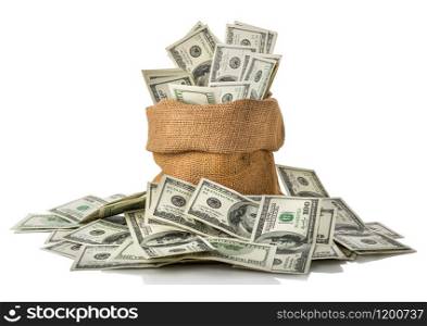 Sack of american dollars isolated on a white background. Sack of american dollars