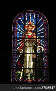 Sacred heart of Jesus and Saint Margaret Mary Alacoque, stained glass, Notre Dame de Clignancourt church, Paris, France