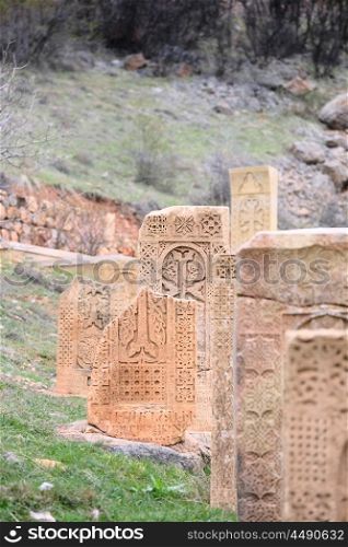 Sacred place at Ancient monastery Noravank in the mountains in Amaghu valley, Armenia. Was founded in 1205.