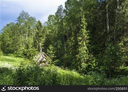 Sacred spring in honor of the Nativity of the Most Holy Mother of God, village Bogorodskoe, Galich district, Kostroma region, Russia.