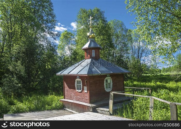 Sacred spring in honor of the Tikhvin Icon of the Mother of God, Tverdislevo village, Soligalichsky district, Kostroma region, Russia.