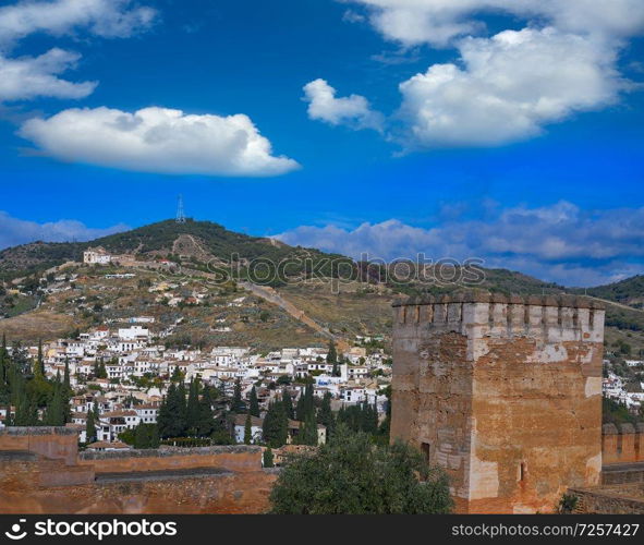 Sacromonte view from Alhambra in Granada of Spain Albayzin district
