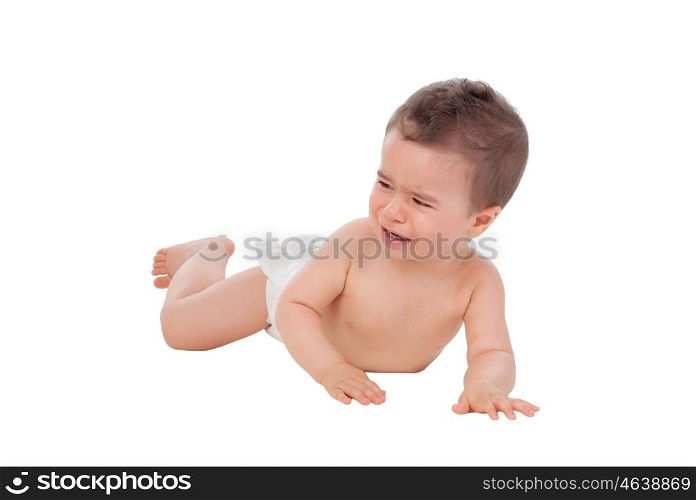 Sad baby tired crying isolated on a white background