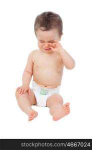 Sad baby tired crying isolated on a white background