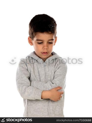 Sad child isolated on a white background