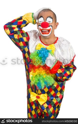 Sad clown isolated on white