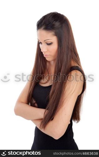 Sad cool woman isolated on a white background