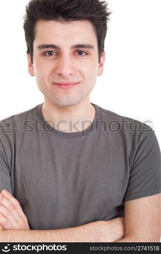 sad depressed young man crying, conceptual picture regarding emotional, financial or violence problems (isolated on white)