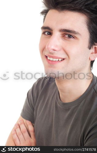 sad depressed young man crying, conceptual picture regarding emotional, financial or violence problems (isolated on white)