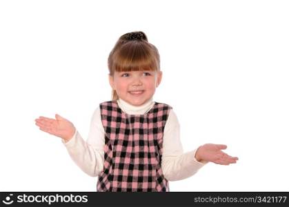 sad little girl isolated on white background