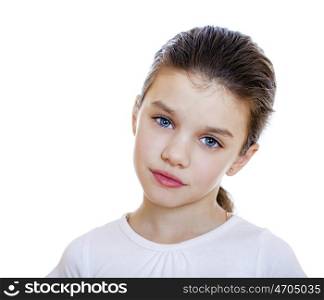 Sad little girl, isolated on white background