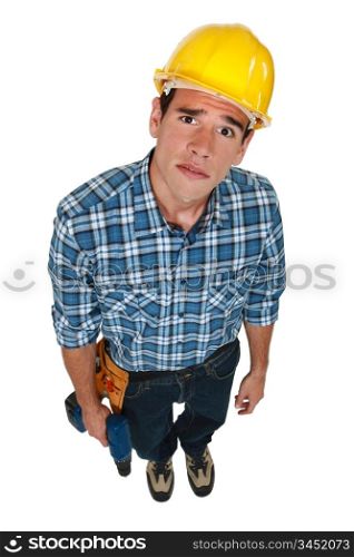 Sad looking builder