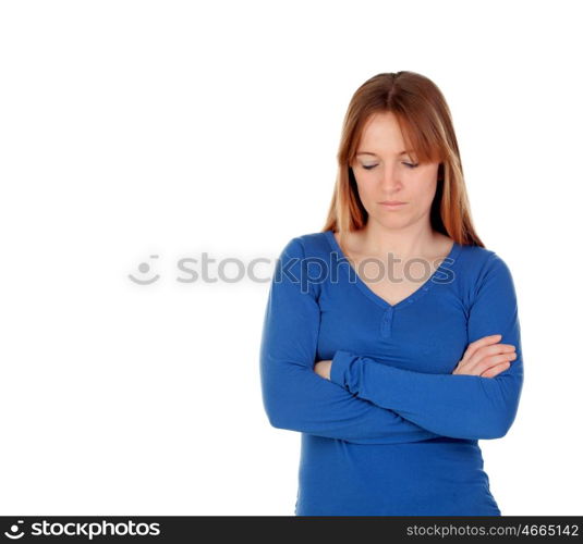 Sad woman isolated on a white background