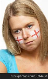 Sad Young Female Sports Fan With St Georges Flag Painted On Face
