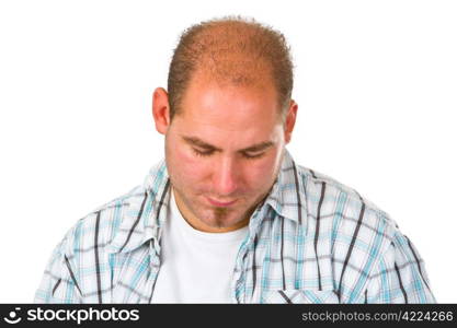 Sad young man isolated on white background