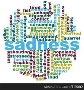 Sadness word cloud with white background, 3d rendering