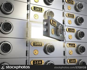 Safe deposit boxes in a bank vault. Banking concept. 3d