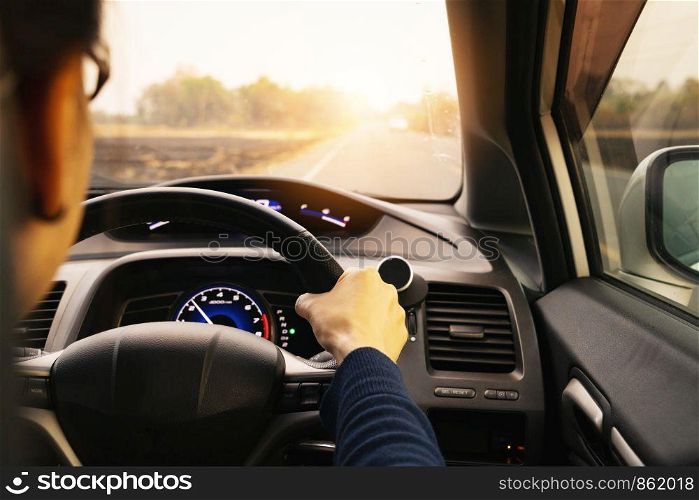 Safe drive, speed control and security distance on the road, driving safely