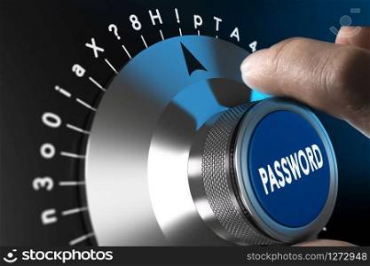 Safe password concept, man hand about to enter a complex passord. Secured and Safe Password