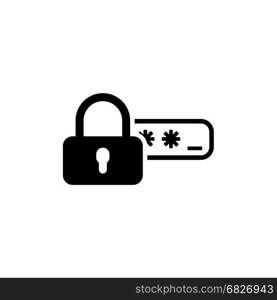 Safety Access and Password Protection Icon.. Safety Access and Password Protection Icon. Flat Design. Security Concept with a Padlock and a Password box. Isolated Illustration. App Symbol or UI element.