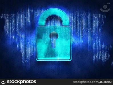 Safety concept. Conceptual digital image of lock on binary background