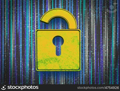 Safety concept. Conceptual digital image of lock on binary background